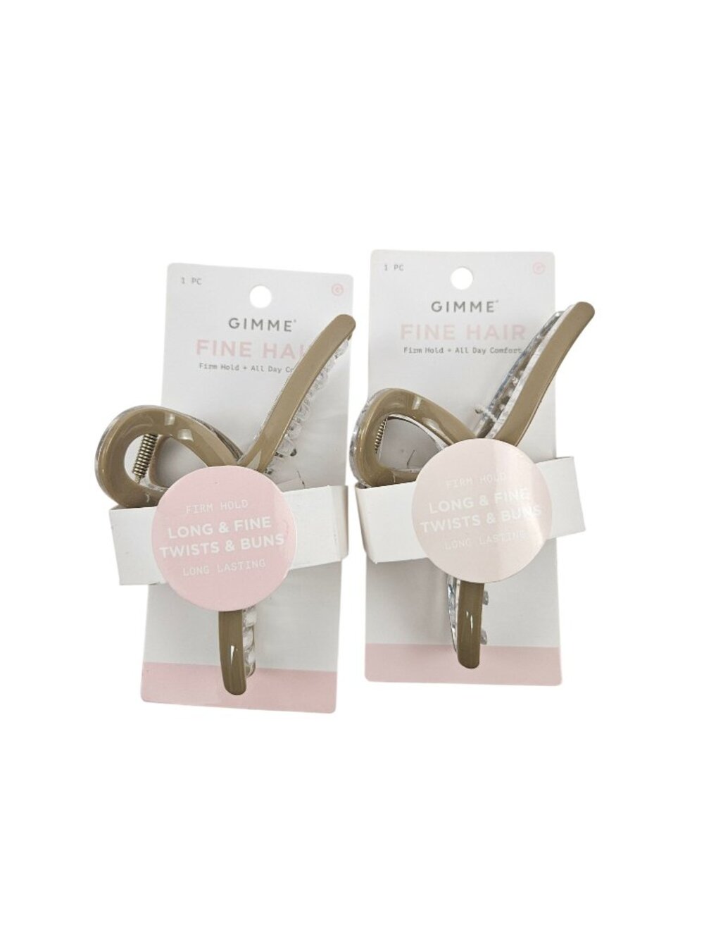 Gimme Premium Claw Clip Set of 2 For Fine Hair Tan Clear Teeth Curved NIP